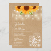 ストリングライトひまわりメイソンジャー ラスティックウェディング 招待状 (正面/裏面)