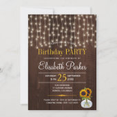 ストリングライトひまわり素朴な誕生日パーティー 招待状 (正面)