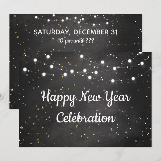 ストリングライトを使った新年のお祝い 招待状 (正面/裏面)