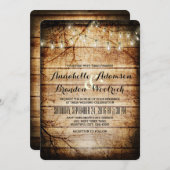 ストリングライトインツリーヴィンテージバーンウッド素朴 招待状 (正面/裏面)