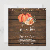 ストリングライトウッドカボチャ性別リビールパーティー 招待状 (正面)