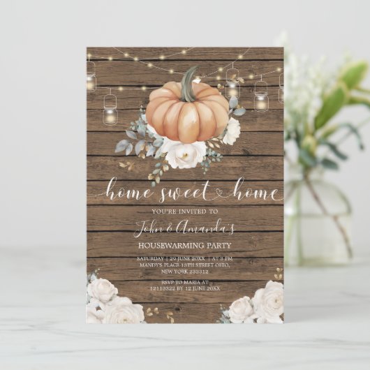 ストリングライトウッドスイートホーム引っ越し祝いパーティーパーティー 招待状 (スタンド正面)