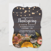 ストリングライトウッド素朴葉秋感謝祭 招待状 (正面)