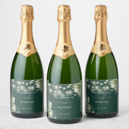 ストリングライトエメラルドグリーン結婚フローラ スパークリングワインラベル