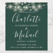 ストリングライトエメラルドシグネチャースクリプト結婚の ワインラベル (シングルラベル)