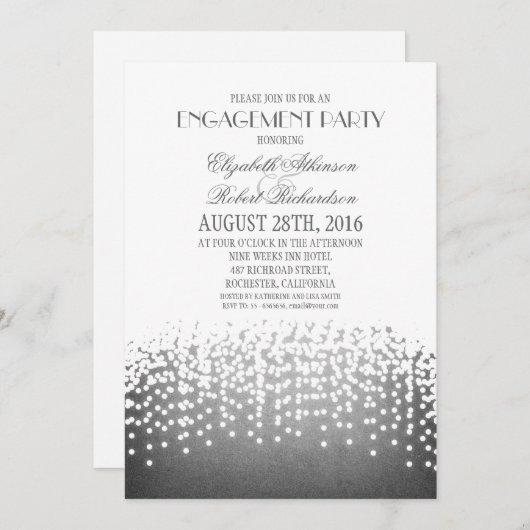 ストリングライトエレガント婚約パーティ 招待状 (正面/裏面)