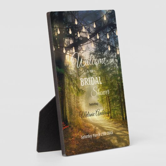 ストリングライトエンチャントフォレストブライダルウェルカムサイン フォトプラーク (側面)