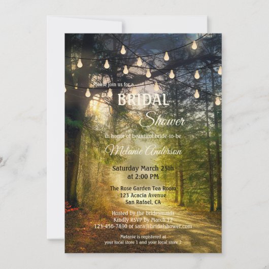 ストリングライトエンチャントフォレストブライダルシャワー 招待状 (正面)