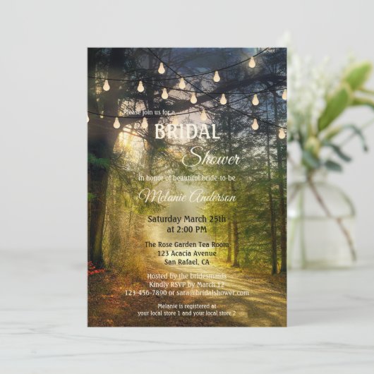 ストリングライトエンチャントフォレストブライダルシャワー 招待状 (スタンド正面)