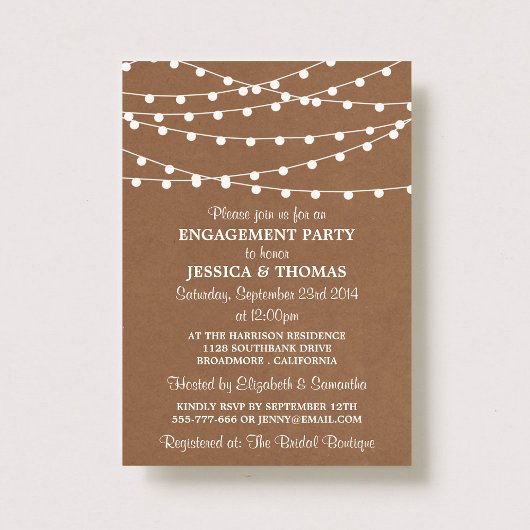 ストリングライトオンクラフト素朴婚約パーティ 招待状