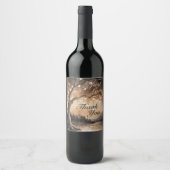 ストリングライトオンツリーロマンチックな田舎の結婚式 ワインラベル (正面)