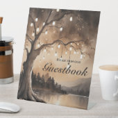 ストリングライトオンツリーロマンチックな田舎の結婚式 台座サイン (インサイチュ)