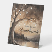 ストリングライトオンツリーロマンチックな田舎の結婚式 台座サイン (正面)