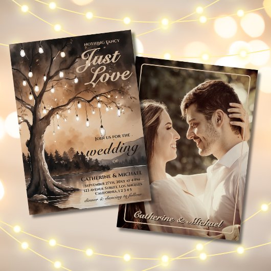 ストリングライトオンツリーロマンチックな田舎の結婚式 招待状