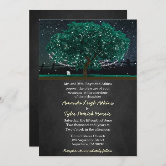 ストリングライトオークの木の結婚式招待状 招待状 (正面/裏面)