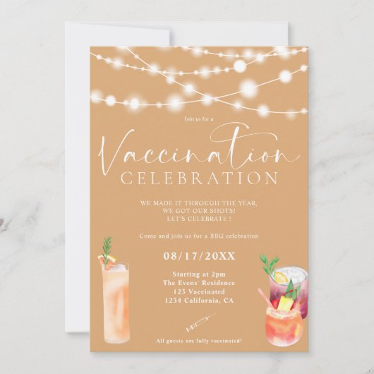 ストリングライトカクテルワクチン接種お祝い 招待状 (正面)