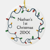 ストリングライトカスタムフォトベビー1stクリスマス セラミックオーナメント (裏面)