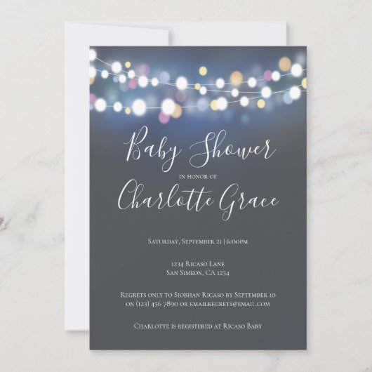 ストリングライトカラフルベビーシャワーユニセックス(S) 招待状 (正面)