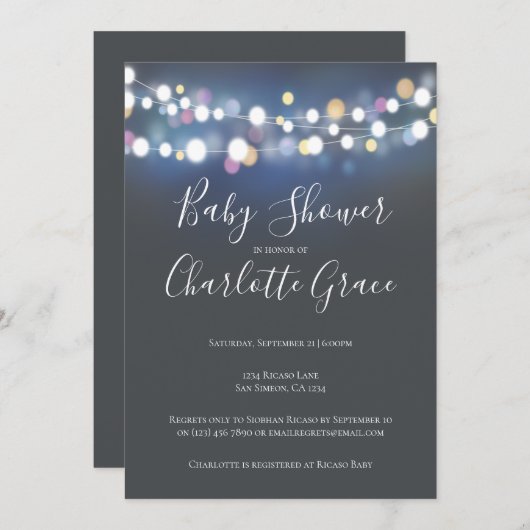 ストリングライトカラフルベビーシャワーユニセックス(S) 招待状 (正面/裏面)