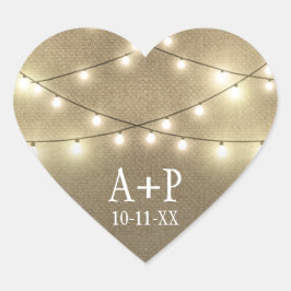 ストリングライトカントリー素朴なバーラップ結婚式の引き立て ハートシール