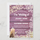 ストリングライトキャンドル&レース素朴パープル結婚ズ 招待状 (正面)
