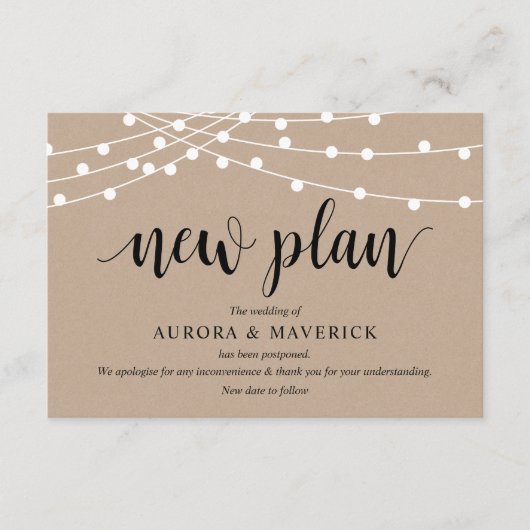 ストリングライトクラフト、ブラック、結婚延期 エンクロージャーカード (正面)