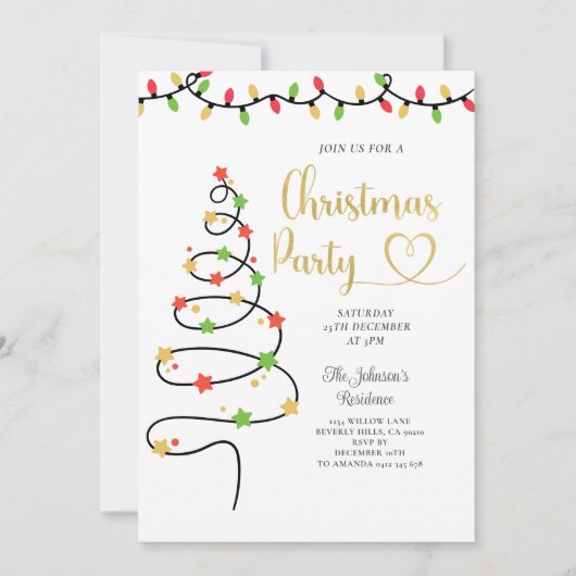ストリングライトクリスマスパーティー招待状 招待状 (正面)