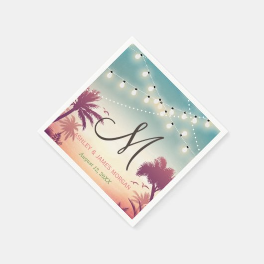 ストリングライトサマーアウトドア結婚ズモノグラム スタンダードカクテルナプキン (角)