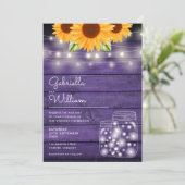 ストリングライトサンフラワーメイソンジャースパープル結婚ズ 招待状 (スタンド正面)
