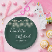 ストリングライトシグネチャースクリプト結婚エメラルド ペーパープレート (パーティー)