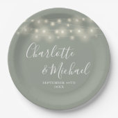 ストリングライトシグネチャースクリプトSage Green 結婚's ペーパープレート (正面)