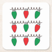 ストリングライトスケッチクリスマスライトバルブスケッチ スクエアペーパーコースター (正面)