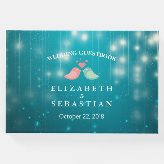 ストリングライトターコイズ結婚グリッターのゲストブック ゲストブック (正面)