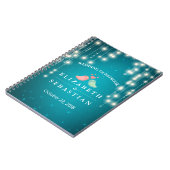 ストリングライトターコイズ結婚グリッターのゲストブック ノートブック (左側)