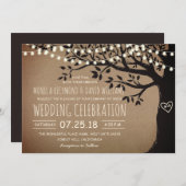 ストリングライトツリーカントリー素朴ヴィンテージ結婚式 招待状 (正面/裏面)