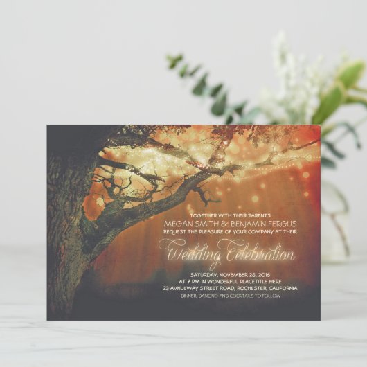 ストリングライトツリー素朴フォレストウェディング招待 招待状 (スタンド正面)
