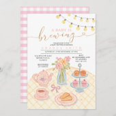 ストリングライトティーパーティーベビーは醸造中 招待状 (正面/裏面)