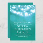 ストリングライトティール(緑がかった色)ブルーエレガントな結婚式招待状 招待状 (正面/裏面)