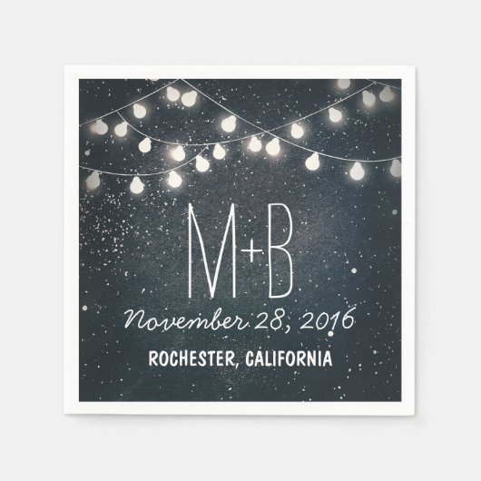 ストリングライトナイトスター結婚ズ スタンダードカクテルナプキン (正面)