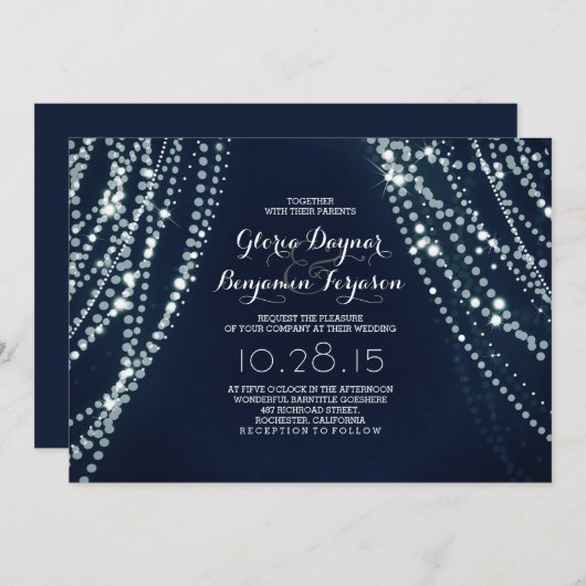 ストリングライトバックドランドロマンチック結婚式招待状 招待状 (正面/裏面)