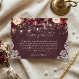 ストリングライトバーガンディフローラレース結婚の詳細 エンクロージャーカード