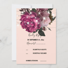 ストリングライトバーガンディーフラワーRSVP招待状 招待状