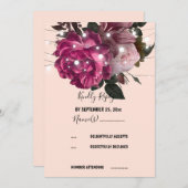 ストリングライトバーガンディーフラワーRSVP招待状 招待状 (正面/裏面)