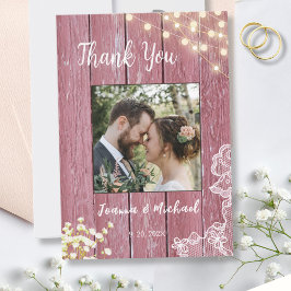 ストリングライトパープルウッド&レース結婚の感謝 サンキューカード