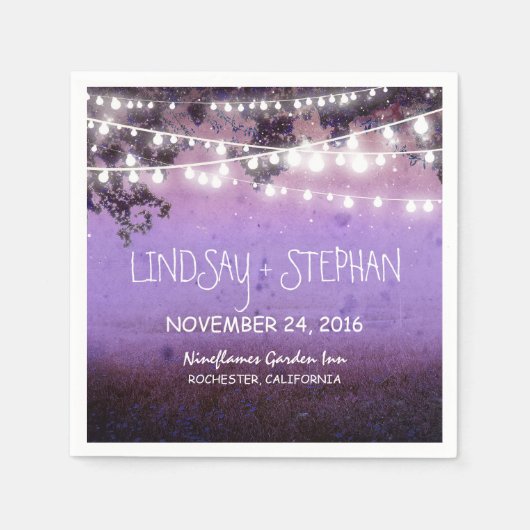 ストリングライトパープルラスティックナプキン スタンダードカクテルナプキン (正面)