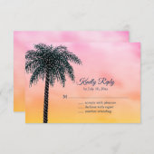 ストリングライトパームツリーサンライズRSVP 出欠カード (正面/裏面)