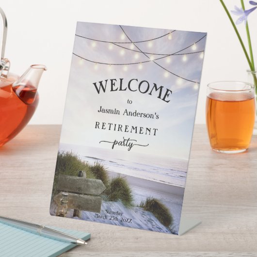 ストリングライトビーチパーティーウェルカムペデスタルサイン 台座サイン (インサイチュ)