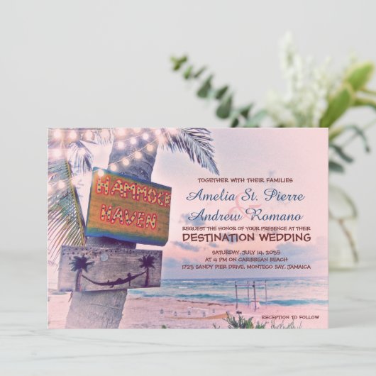 ストリングライトビーチ先結婚式招待状 招待状 (スタンド正面)