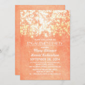 ストリングライトピーチ及び金ゴールド婚約パーティ 招待状 (正面/裏面)
