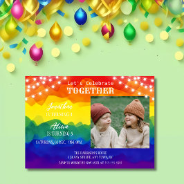 ストリングライトフォトジカラフルョイント誕生日 招待状